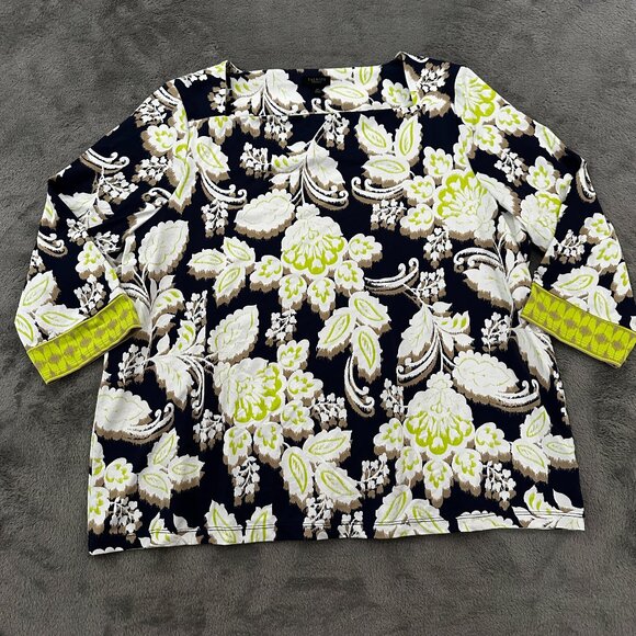 Talbots Blouse 2XL Petite 2X Square Neck 3/4 Sleeve Shirt Navy Blue Silky - Picture 1 of 6